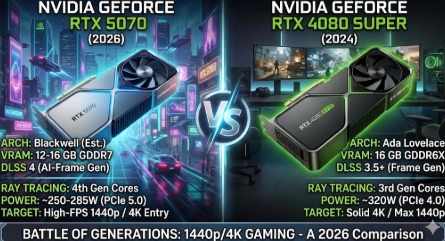 Сравнение базовых характеристик Rtx 5070 и Rtx 4080 Super